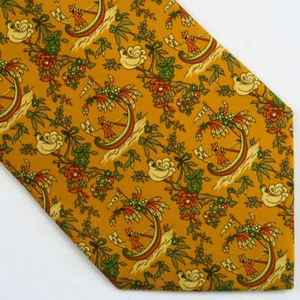 Salvatore Ferragamo Gold Asian Themed Floral Birds Boat Mens Neck Tie 58x3.5 - Picture 1 of 8