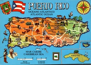 PUERTO RICO KARTE CONTINENTAL CHROME POSTKARTE Städte, Sehenswürdigkeiten - Bild 1 von 2