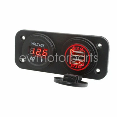 Universal Waterproof Motorcycle Dual USB Ports 12V Phone GPS Charger + Voltmeter - Image 1 of 2
