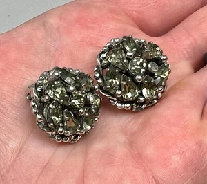 VINTAGE BARCLAY EARRINGS SIGNED, SMOKE GRAY RHINESTONE - Picture 1 of 2