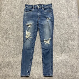 American Eagle Super Stretch Distressed Hi Rise Jegging Women's Size 6 Reg Blue - Picture 1 of 12
