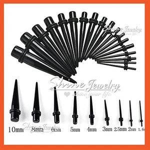 2 PC BLACK Ear Spike Stretcher Expander Tunnel Taper Plug Body Piercing Earrings - Picture 1 of 17