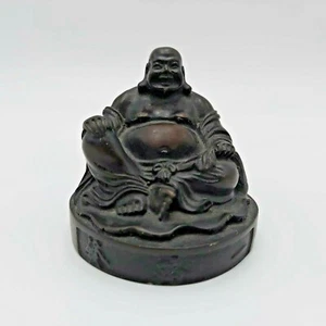 Small Prosperity Buddha - Measure 2-1/4" Tall - 2-1/4" Base -Dark Brown Resin - Bild 1 von 5