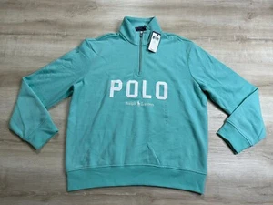 NWT POLO RALPH LAUREN Mens Pullover Sweatshirt Green L Quarter-Zip Logo Graphic - Picture 1 of 5
