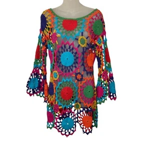 UNIF Psych Out Rainbow Crochet Dress Cover-up BoHo Hippie Size M - Picture 1 of 11