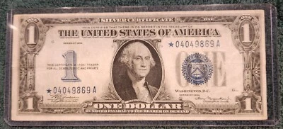 1934 $1 Silver Certificate STAR Note Fancy Doubles SN 04049869 One Dollar Bill - Image 1 of 4