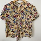 Pink Rose Yellow Floral Tie Blouse Size S