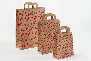 Papiertragetaschen Kirschen Cherry Tüten Papiertüten braun gerippt Tüten Kirsche - Bild 1 von 4