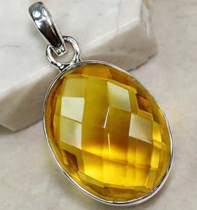 16CT Natural Lemon Citrine 925 Solid Sterling Silver Pendant Jewelry @B18-4 - Picture 1 of 1