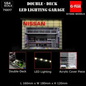 G-Fans 1/64 Diorama Double-Desk LED Lighting Garage Model Car Collection- Nissan - Picture 1 of 6