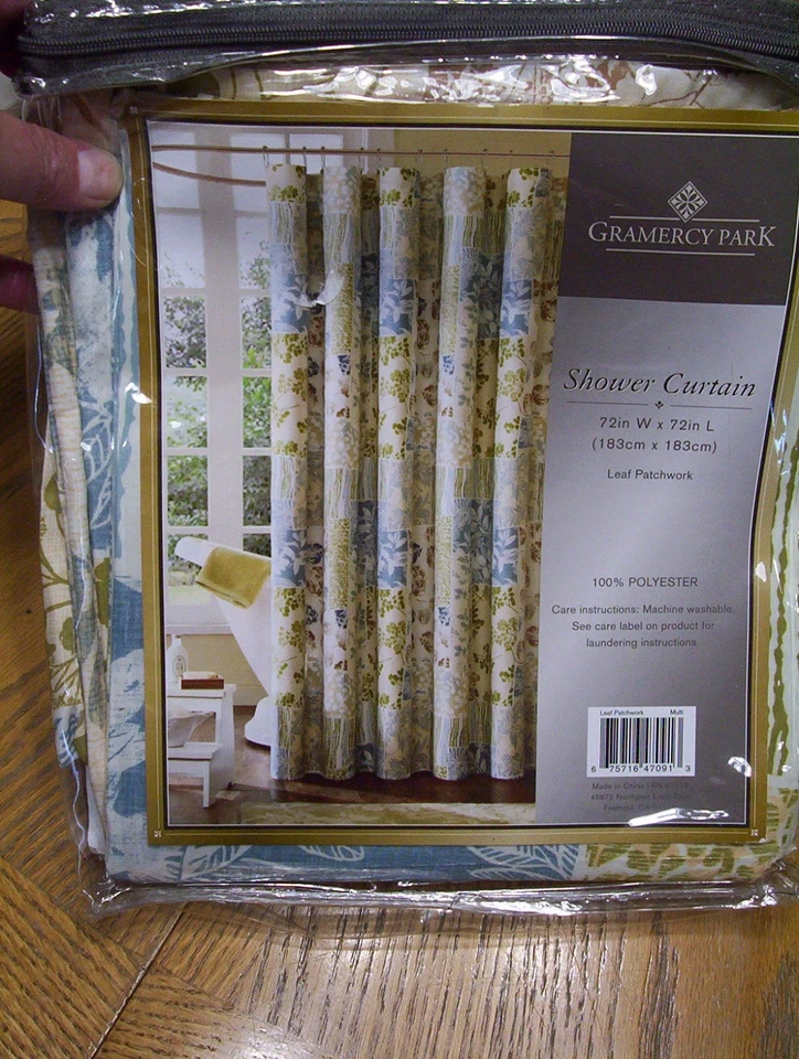 Cortina de ducha Gramercy Park Leaf Patchwork NUEVA 72x72 azules verdes Foto 1 de 1