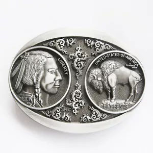 US 5 Cent Buffalo Nickle Indian Western Metal Belt Buckle - Picture 1 of 1