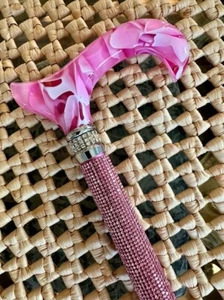 LADIES PINK PEARL DIAMOND HANDLE w/ RHINESTONES BLING ADJUSTABLE WALKING CANE - Picture 1 of 5