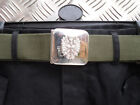 Spanish Army Green Canvas Belt w Silver Buckle. Size up to 40" Waist G2