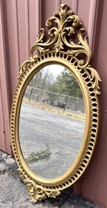 Vintage 1970s Ornate Gold Oval Hanging Burwood Wall Mirror USA Regency MCM 31” - Picture 1 of 17