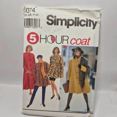 5 Hour Coat in 3 Lengths & Scarf Sewing Pattern by Simplicity, 8074, Size AA - Image 1 of 2