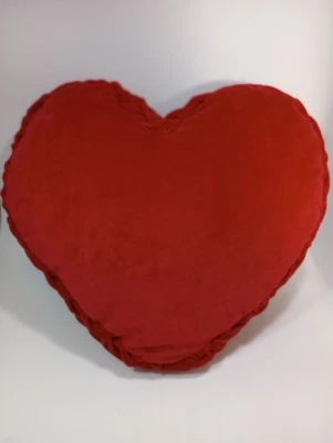 Red Velvet Heart Shaped SHABBY CHIC brand Throw Pillow Love Braid Pleat 16" - Image 1 of 4