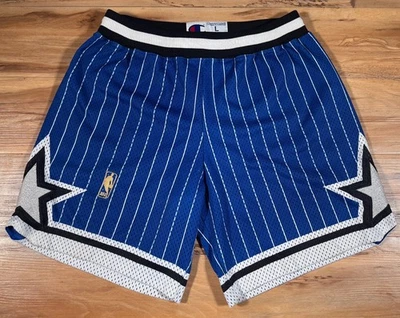 Auténtico Orlando Magic 96/97 campeón de colección 50 aniversario Pantalones cortos con logotipo bordado L Foto 1 de 4