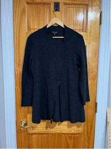 EILEEN FISHER Charcoal Gray Merino Wool Asymmetric Zip Coat Jacket Small Petite - Picture 1 of 7