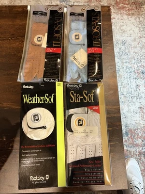 Footjoy Lot Of 4 Men’s Cadet Small Left Hand Golf Gloves 2 White/1 Blue/1 Brown - Image 1 of 4