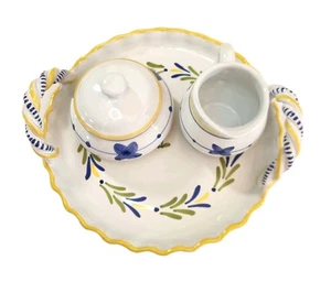Italian Hand Painted Floral Pottery Tureen with Lid & Matching Serving Platter - Picture 1 of 24