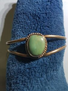 Silver Turquoise Wire Cuff Bracelet Beautiful Vintage Native American Sterling