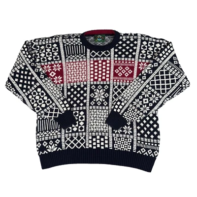 Suéter Jantzen De Colección Para Hombres Grande Azul Rojo Fair Isle Tejido Cuello Redondo EE. UU. Foto 1 de 4