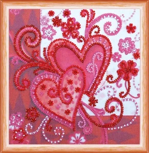 DIY Bead Embroidery Kit "Loving hearts" Beaded Stitching Needlepoint Beadwork - Picture 1 of 7