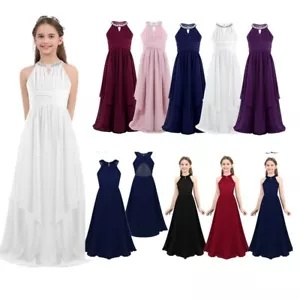 Chiffon Flower Girls Dress Wedding Bridesmaid Formal Maxi Ball Gown Party Dress - Picture 1 of 47