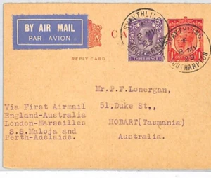 GB PIONEER *AUSTRALIA* AIR MAIL Postcard 1929 FIRST FLIGHT KGV Southampton PG217 - Picture 1 of 12