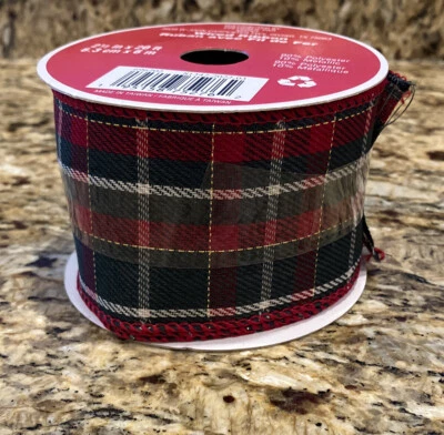 Celebrate It Christmas Metallic Plaid Wired Crafting Ribbon 2.5 inches x 20 ft. - Image 1 of 3