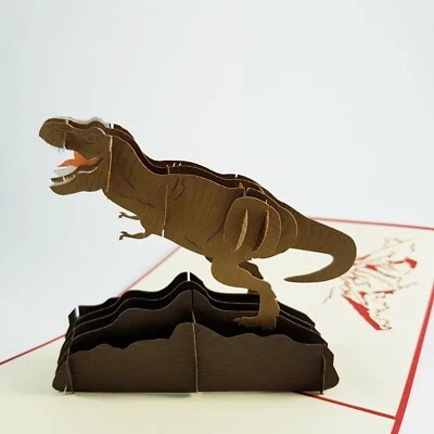 Tarjeta de felicitación emergente DINOSAURIO (hermosa y única regalo/decoración/arte) Foto 1 de 4