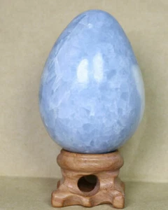 Natural Polished Blue Celestite Crystal Gem Egg Healing Madagascar / Stand 177g - Picture 1 of 11