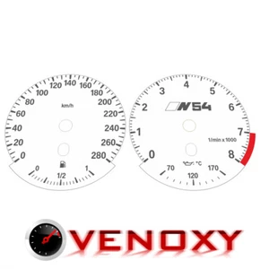 BMW E90 E92 335i 280 KMH White Custom Gauge Faces + illuminated N54 logo - Picture 1 of 1