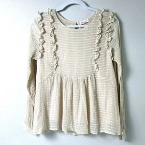 Promesa Oberteil Damen Größe S Creme Beige Pullover Rüschen Langarm Boho Babydoll - Bild 1 von 14