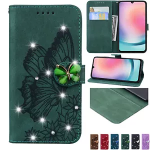 Diamond Butterfly Wallet Phone Case For Samsung A56 A36 A26 A25 A55 A54 A14 A23 - Picture 1 of 18