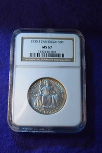 1935-S SAN DIEGO COMMEMORATIVE HALF DOLLAR NGC CERTIFIED MS--67 GREAT HALF #60 - Picture 1 of 4