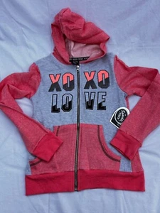 XOXO Girls Hoodie Medium (10/12) Pink & Gray Zip-Up - Picture 1 of 5