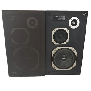 Vintage Tensai TS-9040 Speakers Pair Black & Brown 3-Way Speaker System 60W - Picture 1 of 7