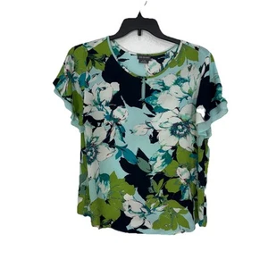 Van Heusen Floral Sheer Shirt Sleeve Fresh Blouse Womens Shirt Size L Top Poly - Picture 1 of 14