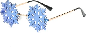 YAMEIZE Snowflake Shape Rimless Sunglasses Novelty Unique Party Blue Mirrored - Picture 1 of 6