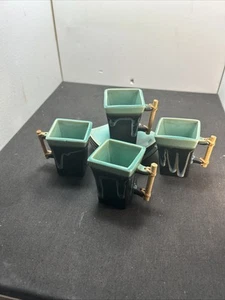 4er Set Tell/Schwarz Keramik Bambus Griffe Espresso oder Teetassen/Untertassen 3" T - Bild 1 von 8