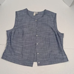 Joie Chambray Leinenmischung ärmellos blau Button Down Lagenlook kastig leicht XL - Bild 1 von 8