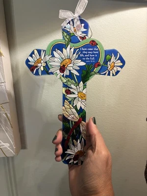 Joan Baker Arte Pintado a Mano Vidrio Hermosa Cruz Biblia Inspirador Regalo Nuevo  Foto 1 de 4