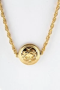 Chanel Gold Tone Quilted CC Logo Pendant Necklace Gold 19" - Picture 1 of 4
