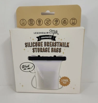 LEGENDAIRY Bolsas de Almacenamiento de Leche Materna de Silicona Reutilizables - Perla, Paquete de 5 Foto 1 de 4