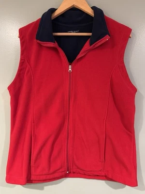 Laura Scott Women Fleece Vest Full Zip Pockets Sleeveless Red Womens XL Cozy EUC - Изображение 1 из 4