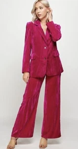 ELLISON Suit Blazer & Pants Womens Sz S Pink Fucsia Set Velvet 2 Pieces NEW - Picture 1 of 20
