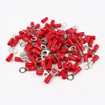 100 Red 22-18 Ga AWG Gauge #10 Car Power Wire Ring Terminals Connectors Crimp - Image 1 of 4
