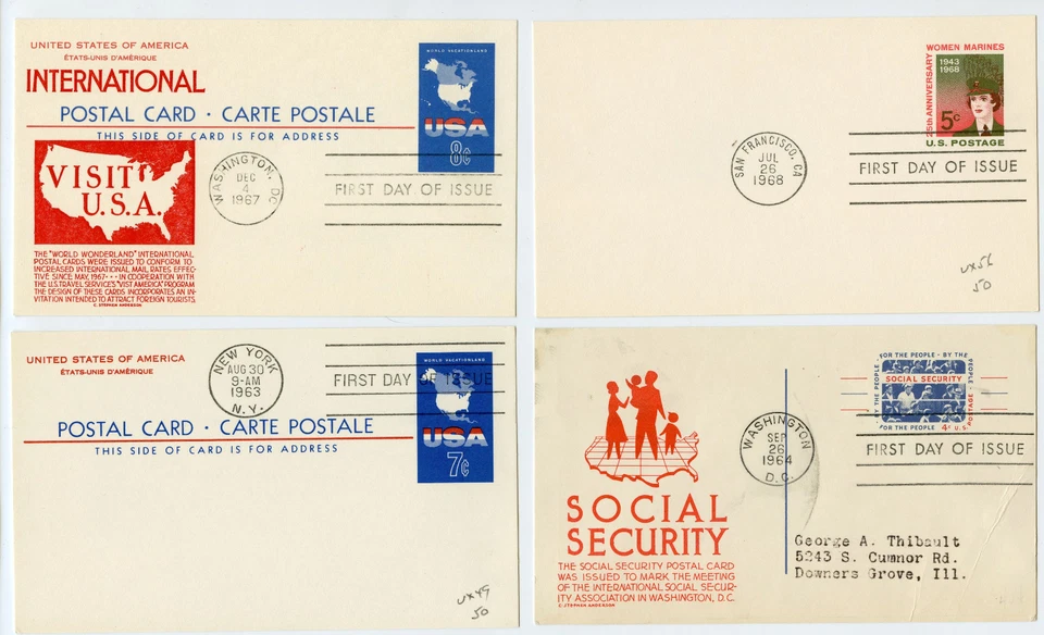 US Postal Cards 4 Varieties - First Day of Issue - Image 1 of 1
